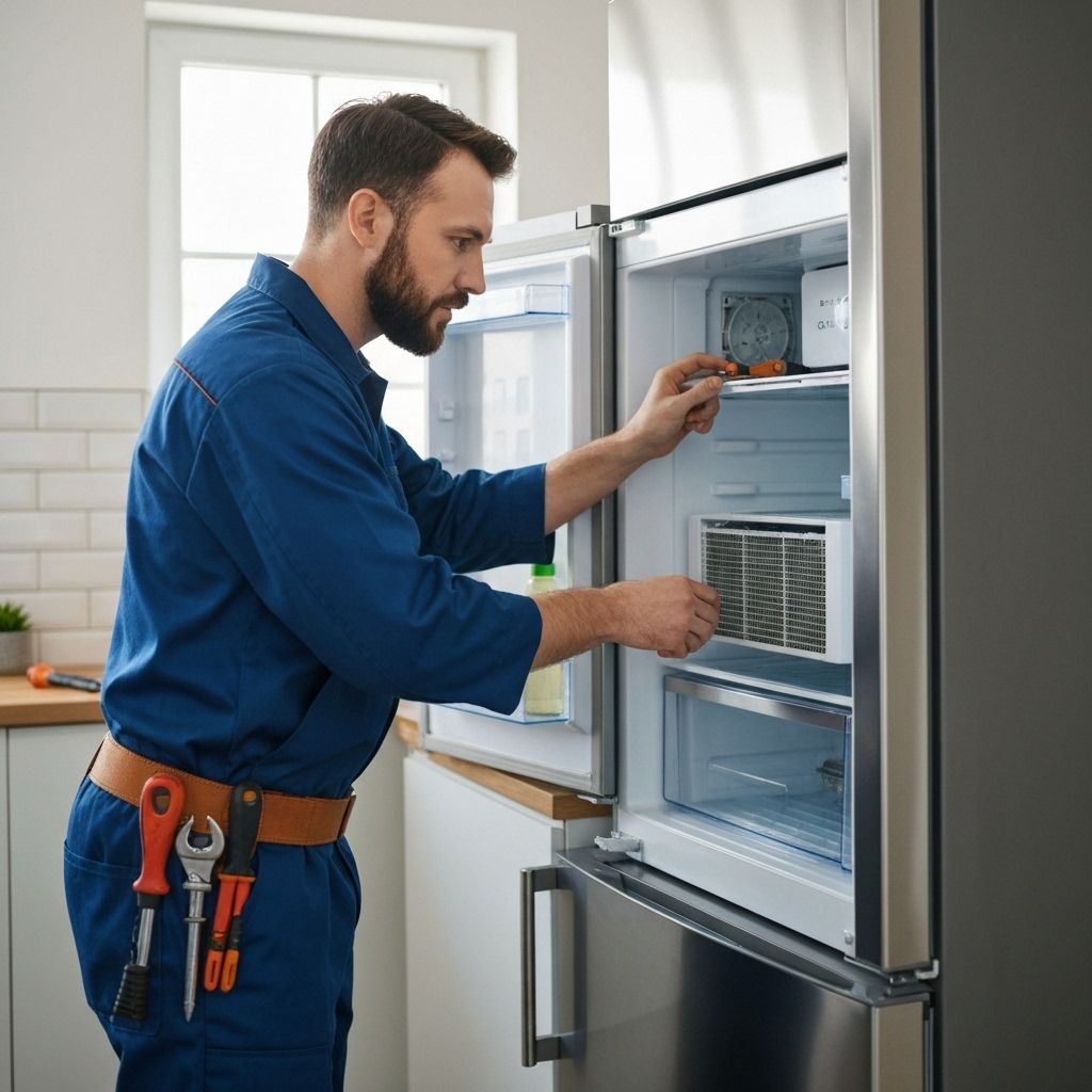 Técnico reparando refrigerador